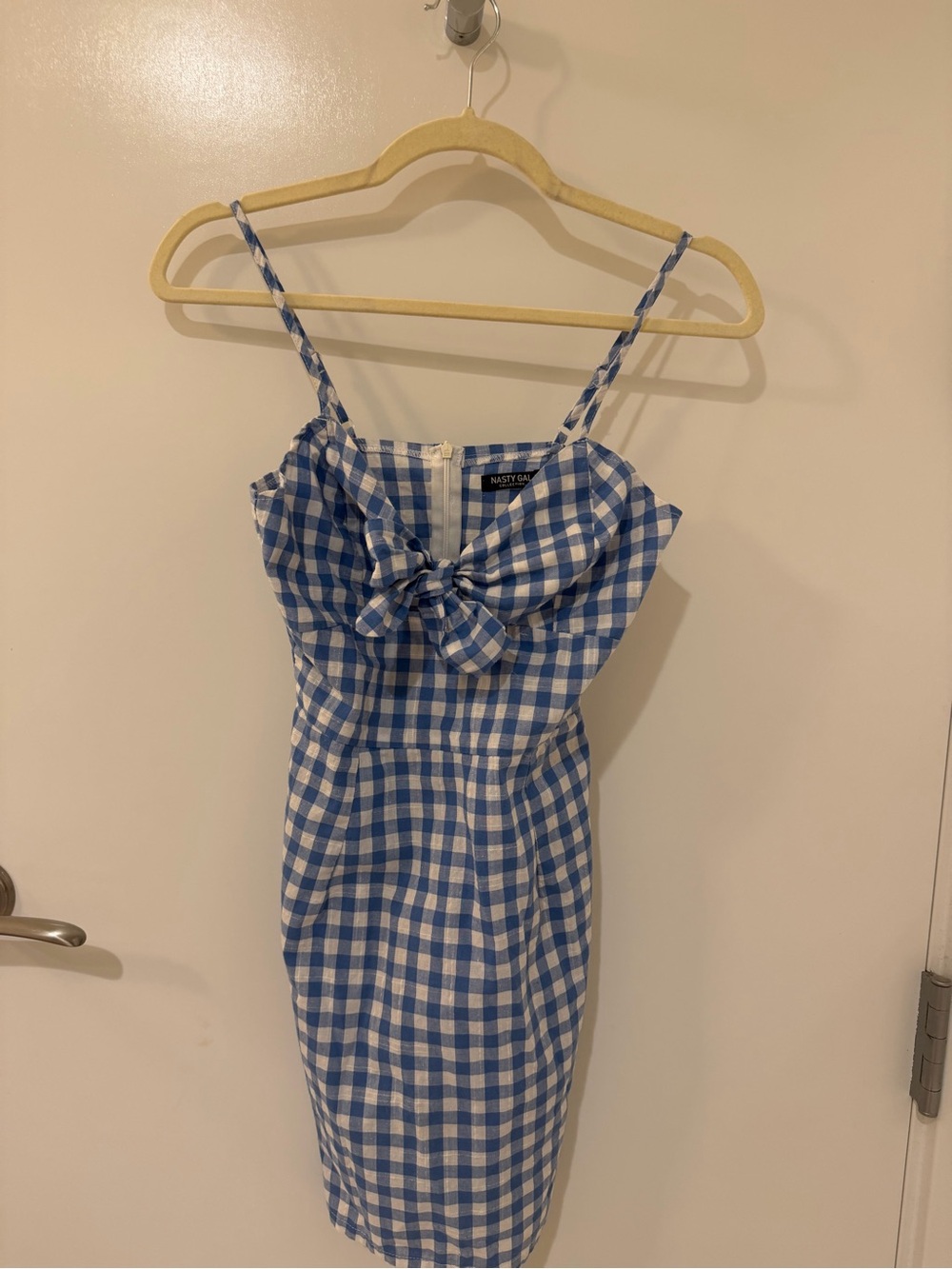 Nasty Gal Light Blue Gingham Bow-Front Mini Dress - Picture 2 of 5